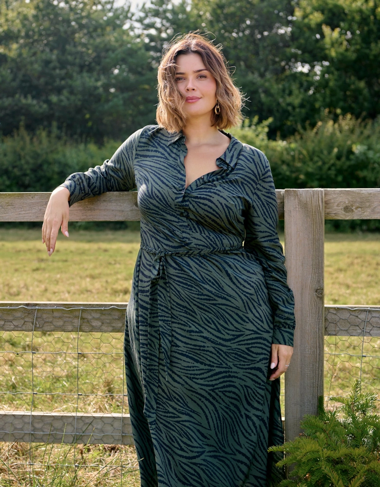 Khaki Animal Print Print Button Through Shirt Dress