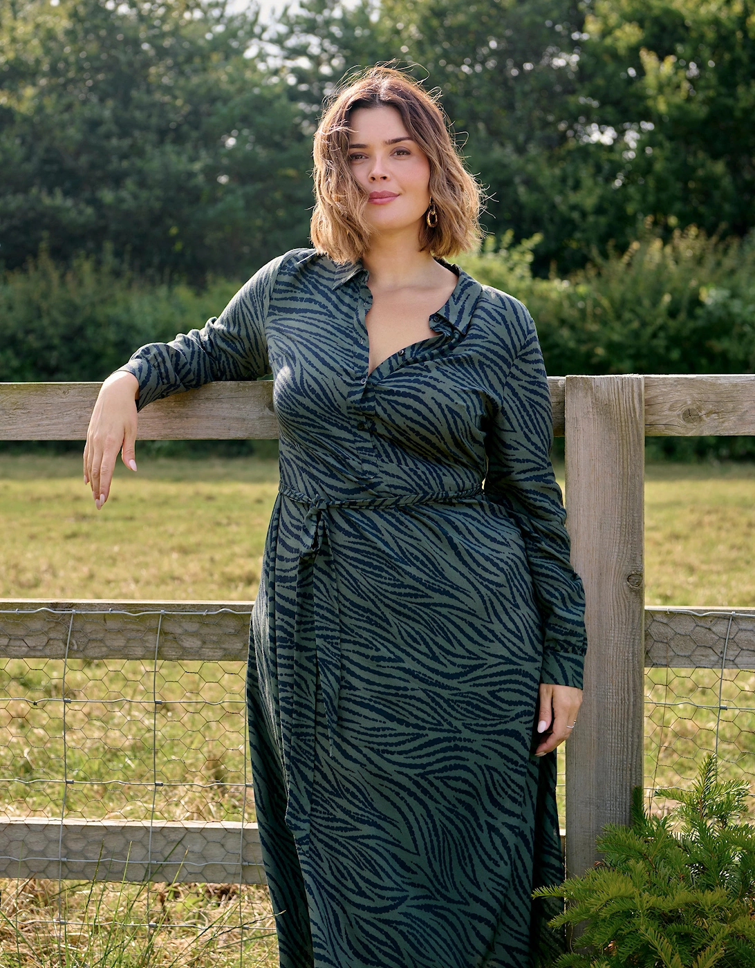 Khaki Animal Print Print Button Through Shirt Dress