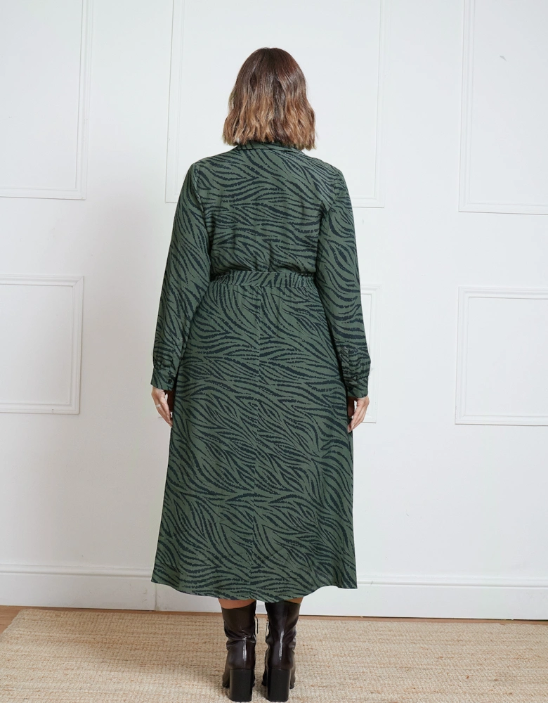 Khaki Animal Print Print Button Through Shirt Dress