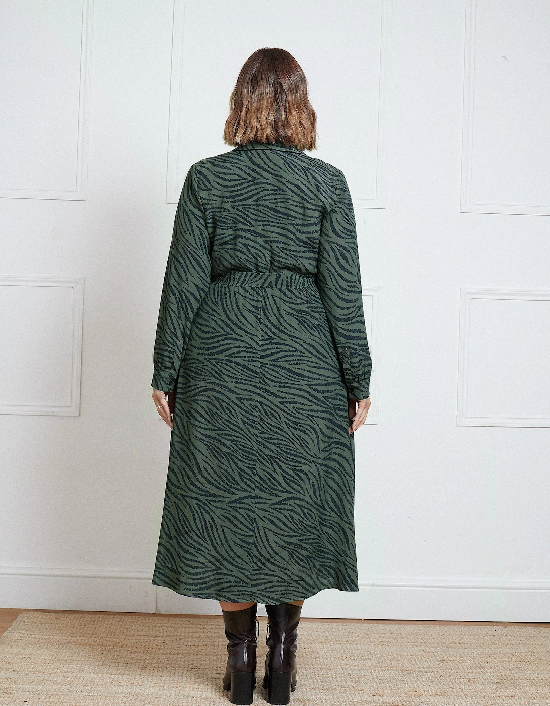 Khaki Animal Print Print Button Through Shirt Dress