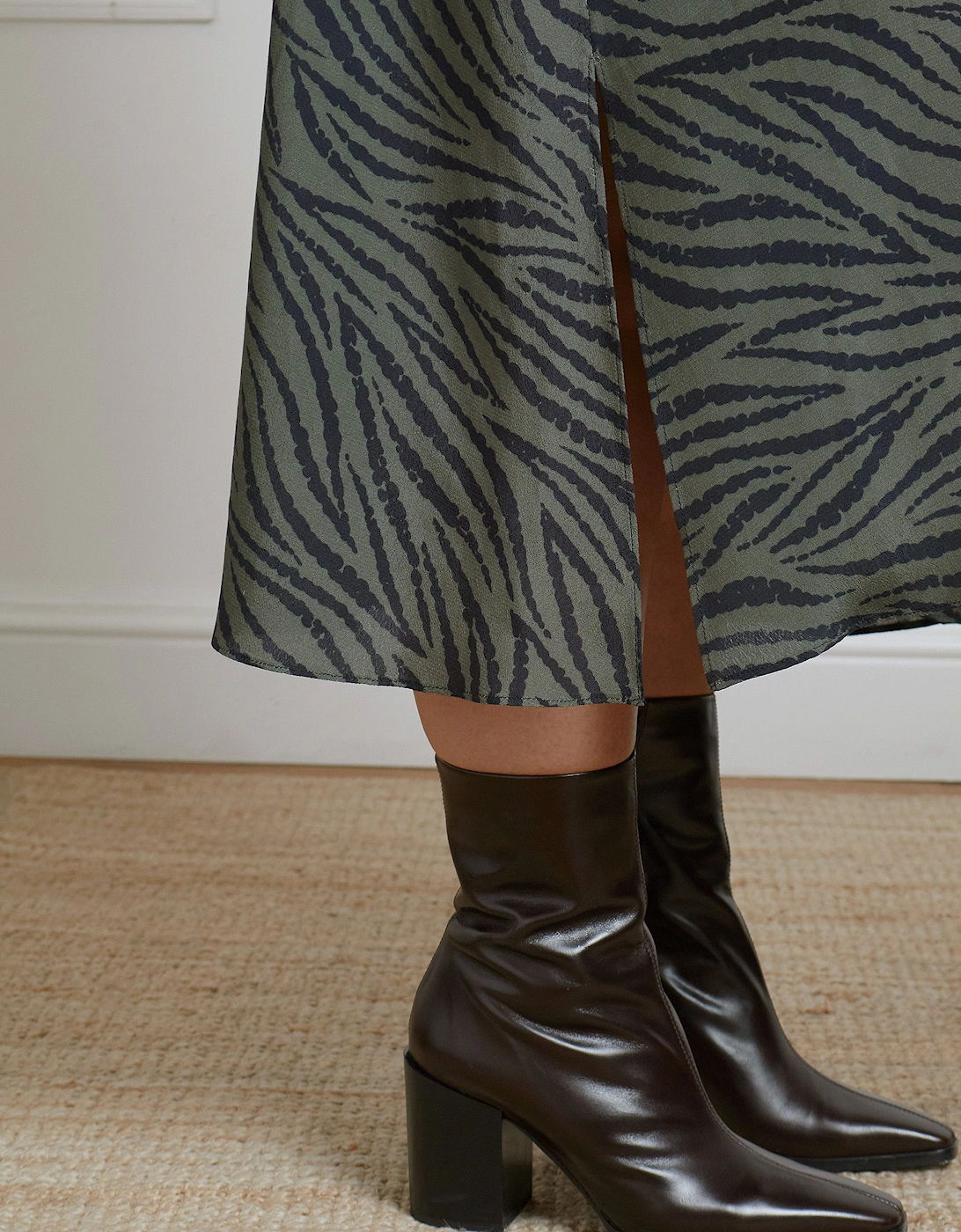 Khaki Animal Print Print Button Through Shirt Dress