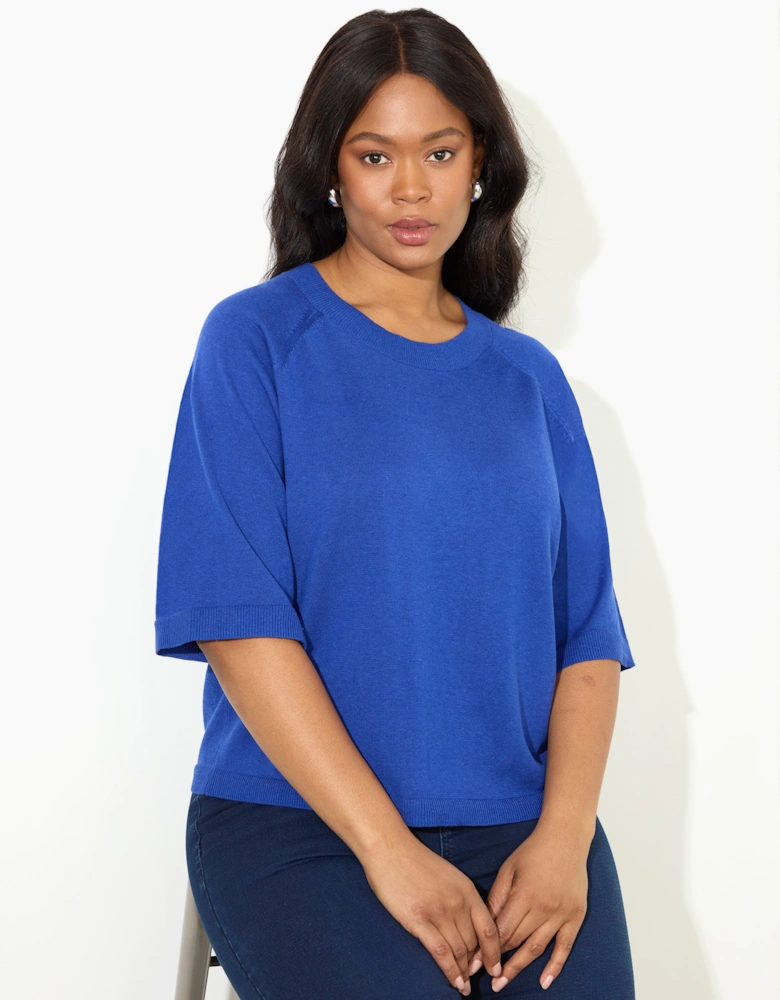 Blue Knitted Short Sleeve Jumper