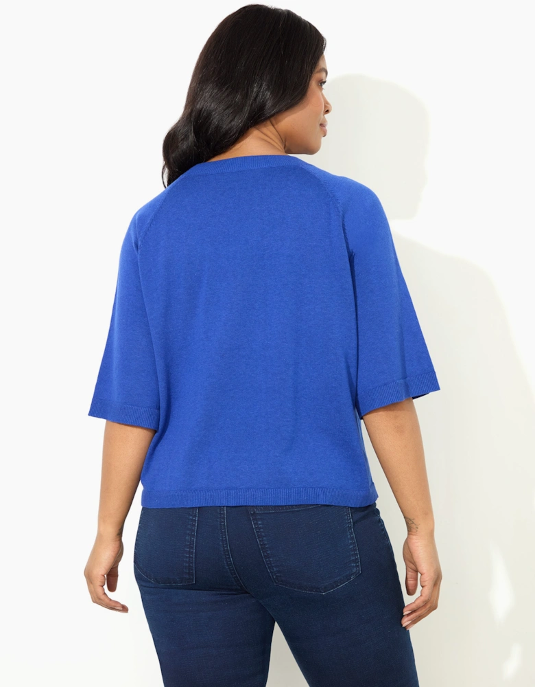 Blue Knitted Short Sleeve Jumper