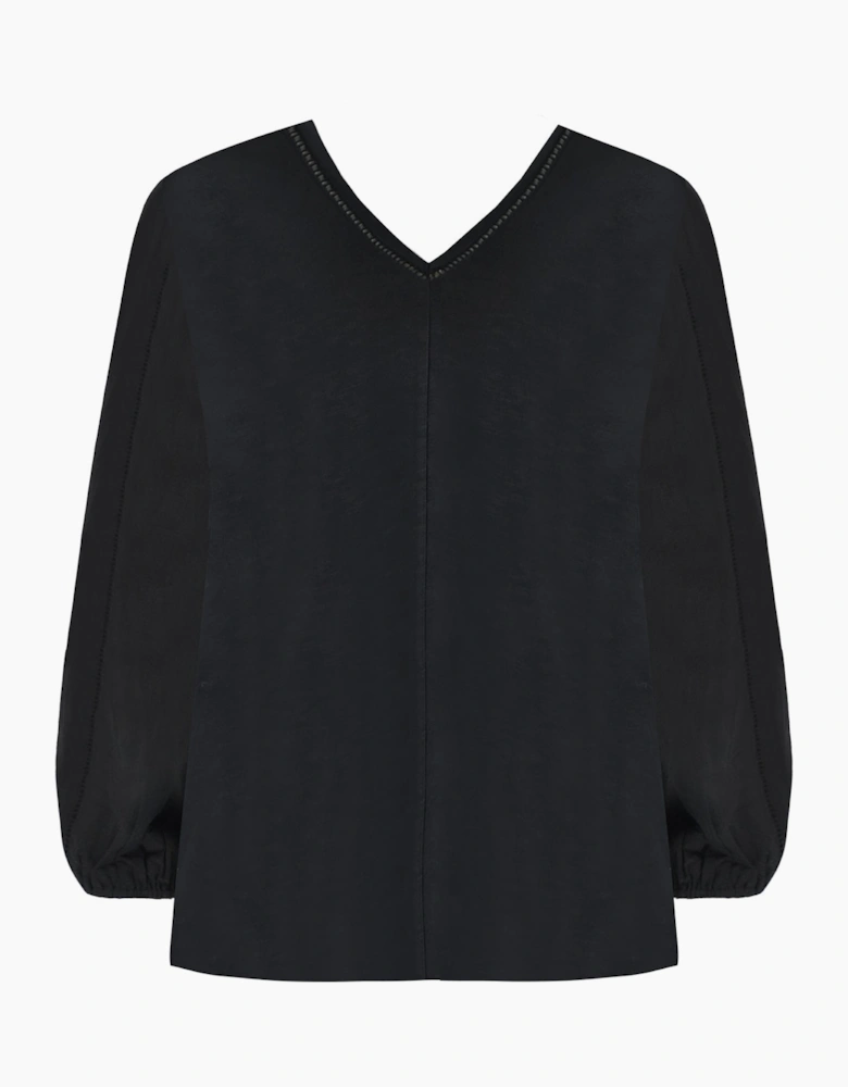Black Cotton Slub Ladder Trim T-Shirt