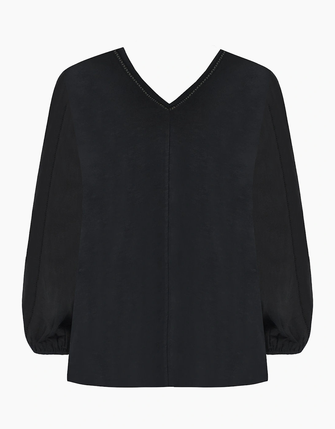 Black Cotton Slub Ladder Trim T-Shirt