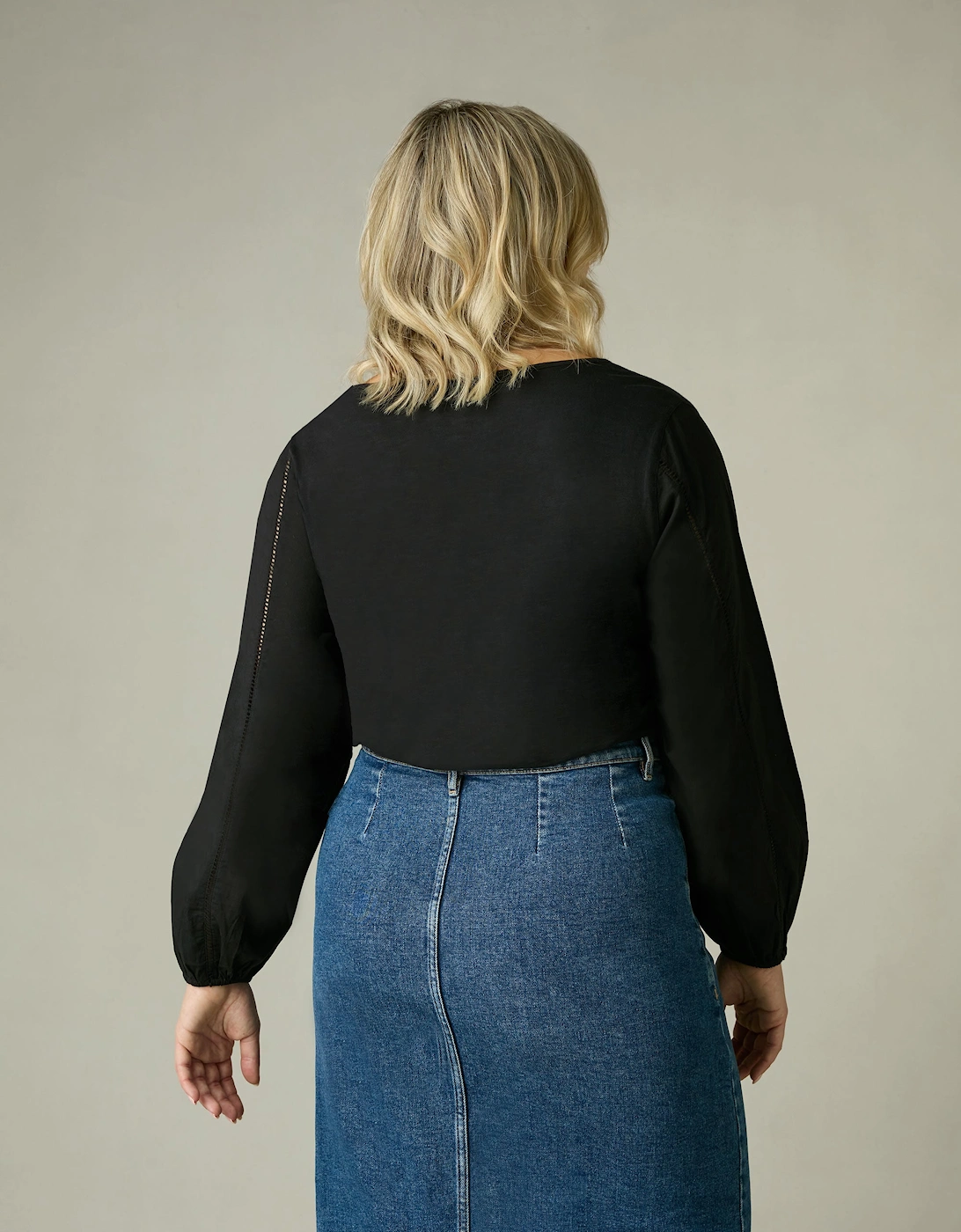 Black Cotton Slub Ladder Trim T-Shirt