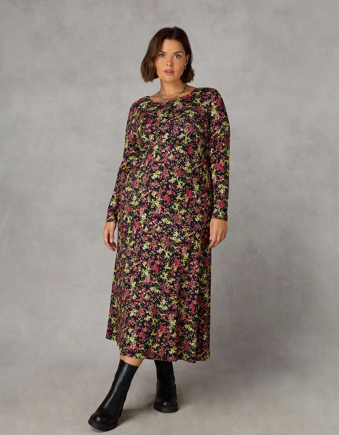 Multi Ditsy Empire Seam Midi Dress