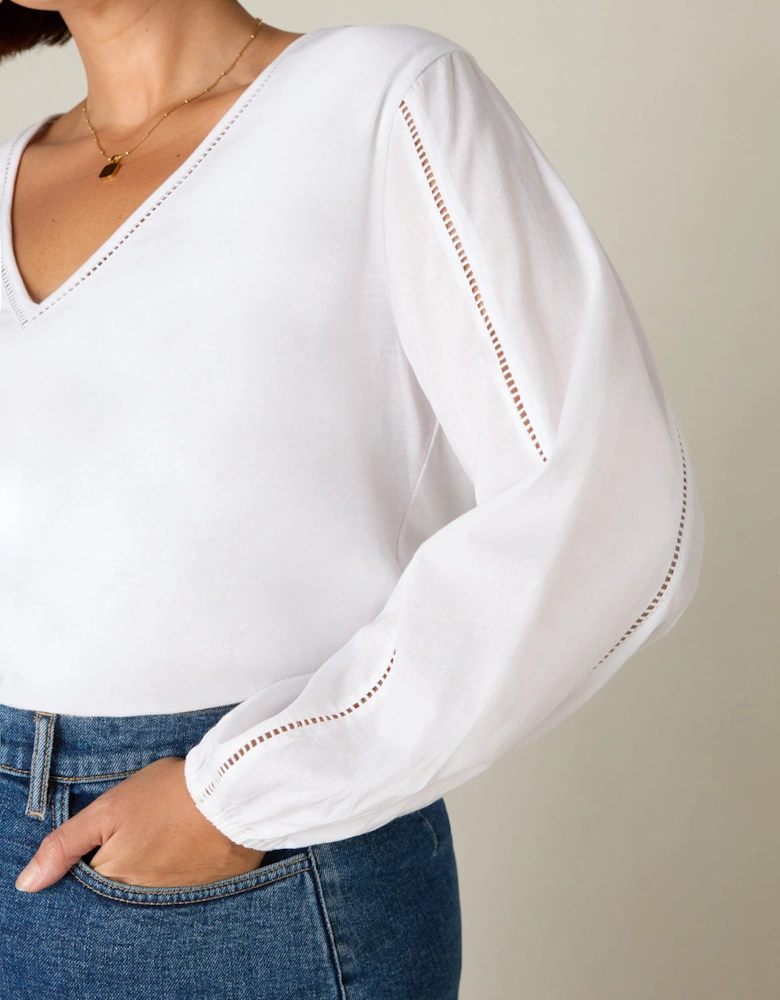 White Cotton Slub Ladder Trim T-Shirt