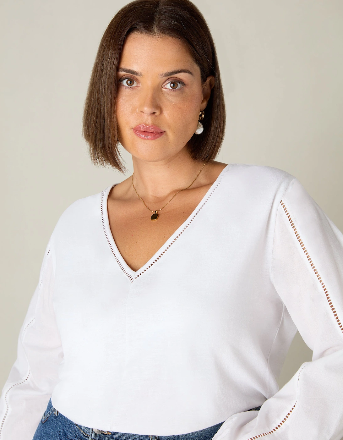 White Cotton Slub Ladder Trim T-Shirt