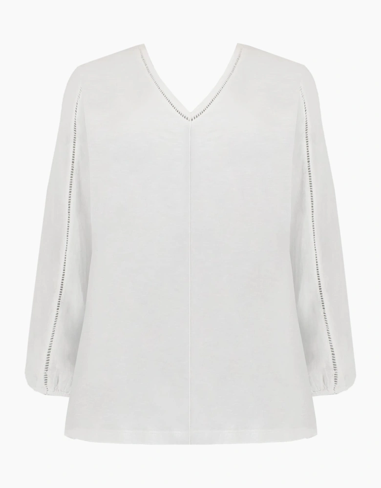 White Cotton Slub Ladder Trim T-Shirt