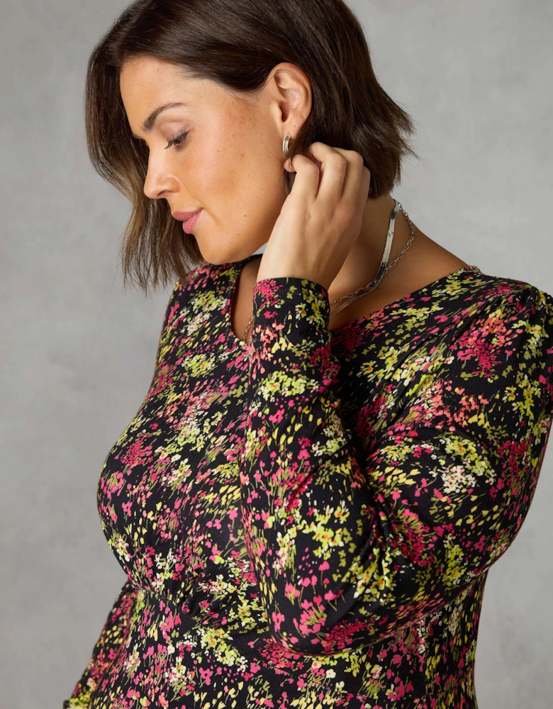 Multi Ditsy Empire Seam Midi Dress