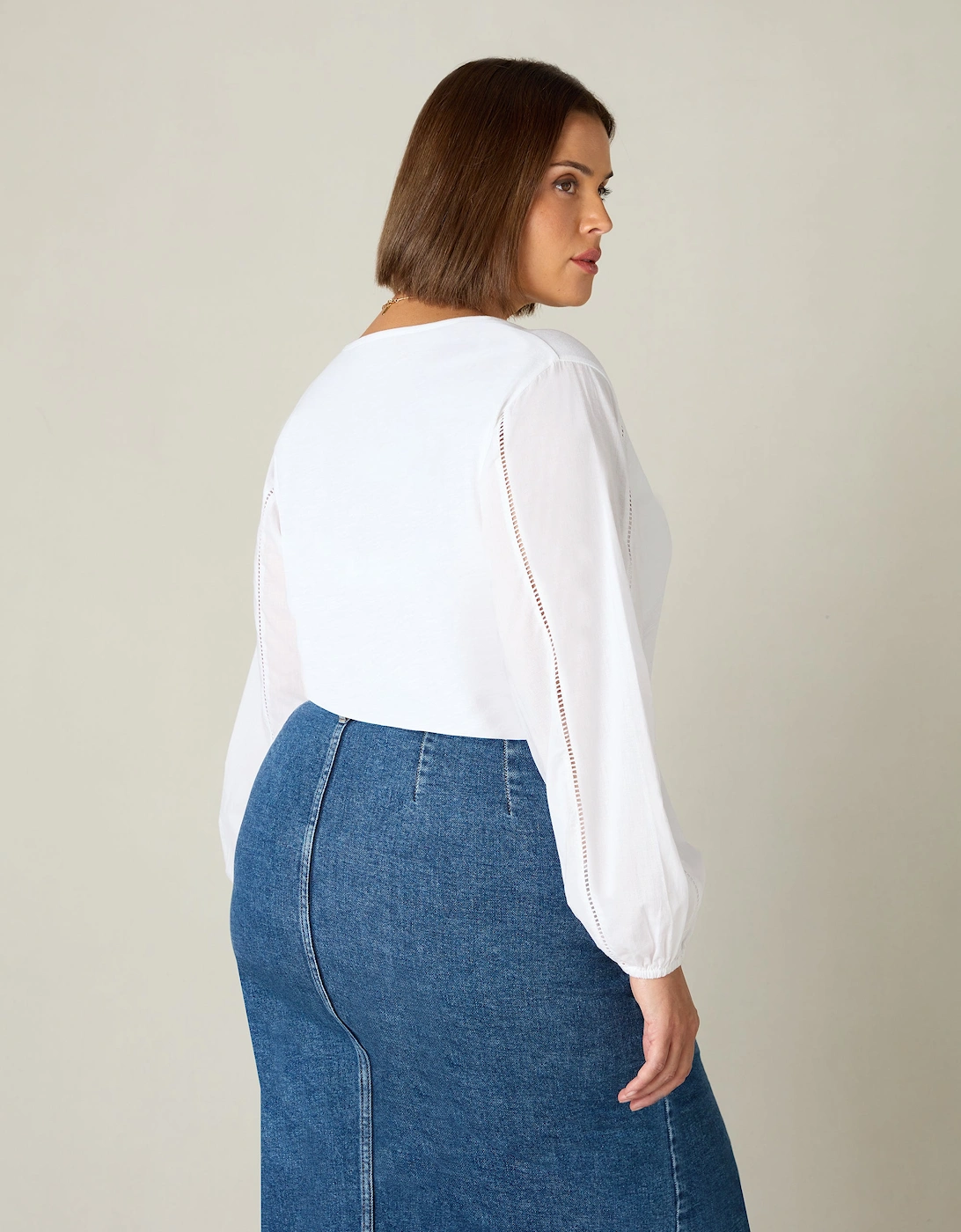 White Cotton Slub Ladder Trim T-Shirt