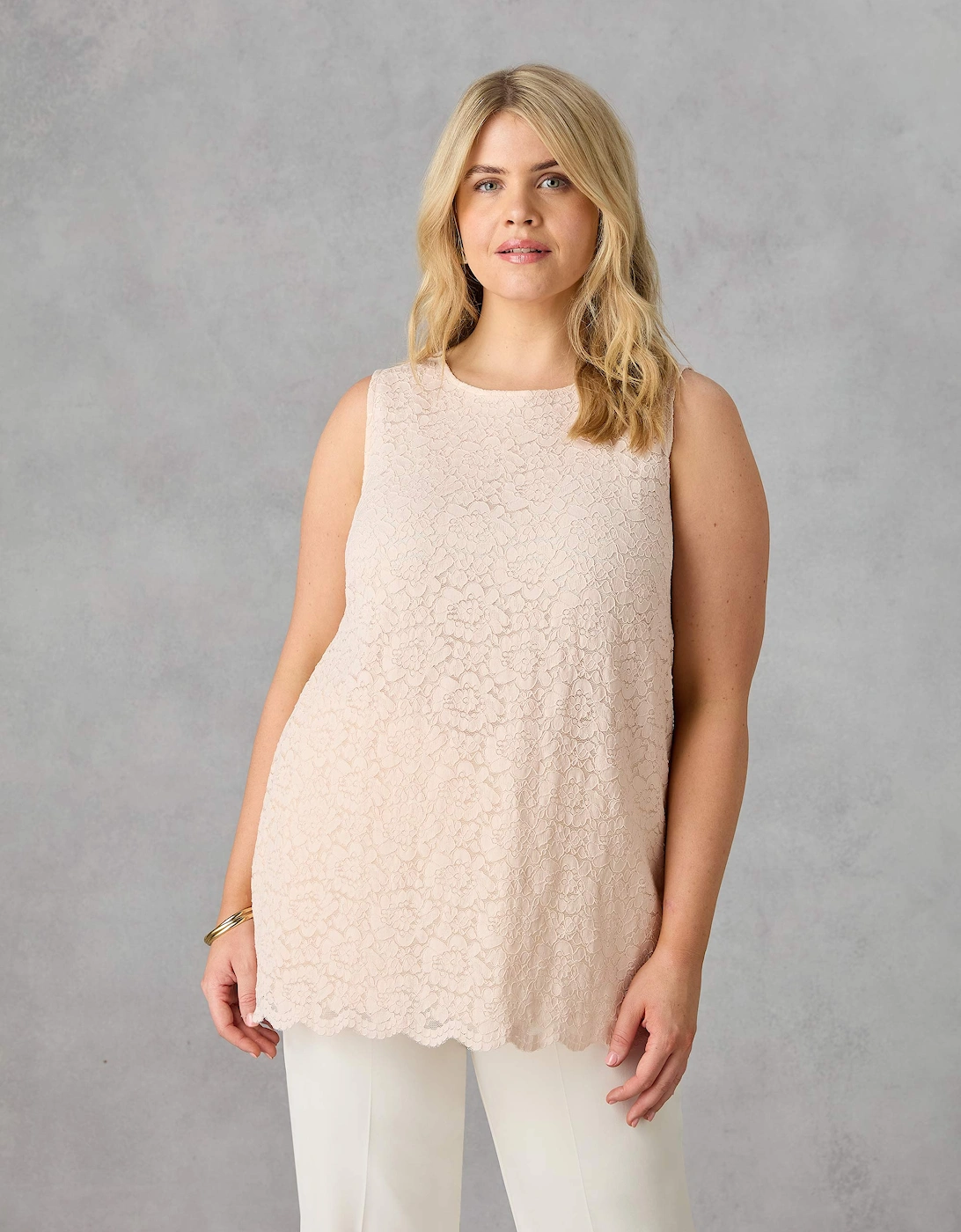 Live Unlimited London Live Unlimited London Women's Blush Lace Sleeveless Top - Pink