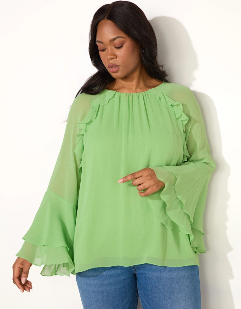 Green Frill Ruffle Blouse