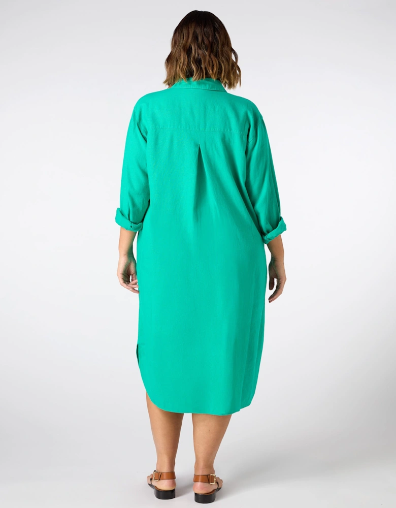 Green Linen Blend Shirt Dress