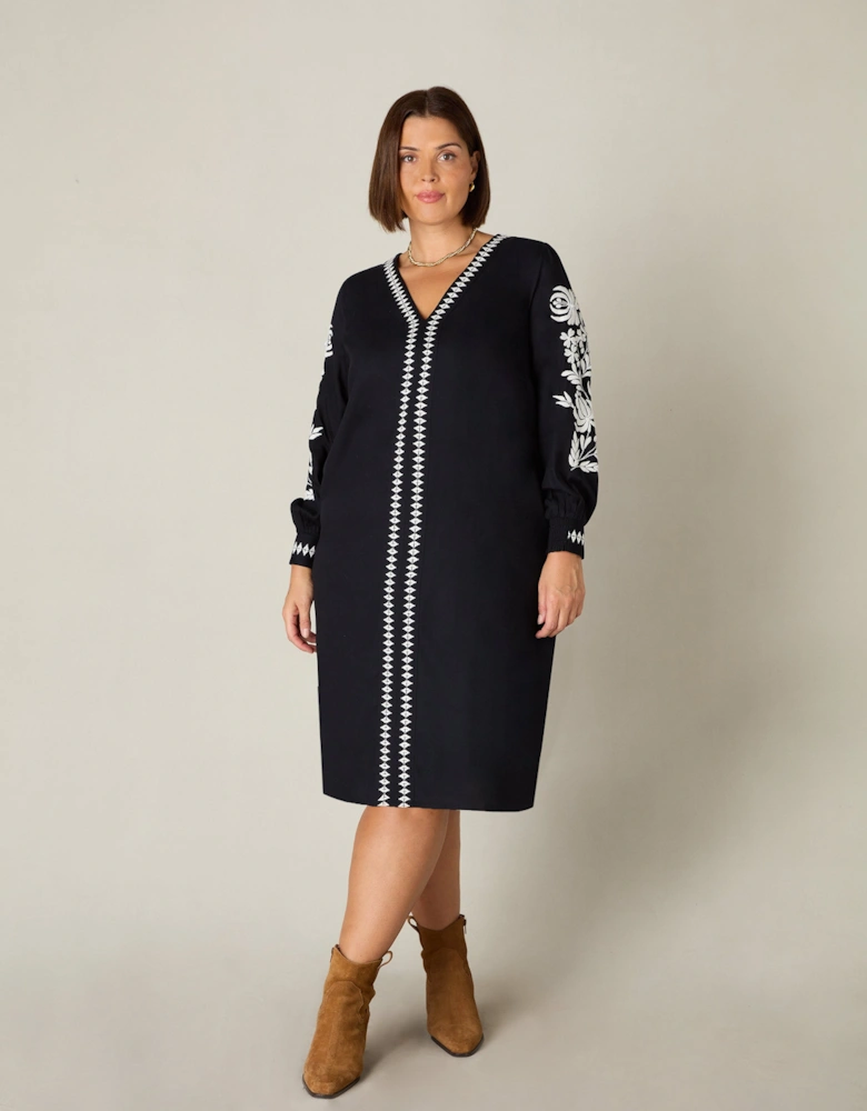 Black Embroidered Swing Dress