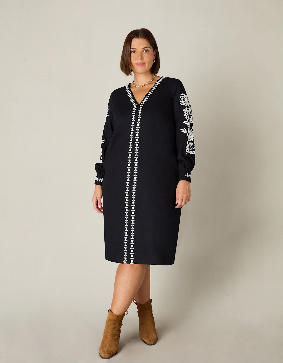 Black Embroidered Swing Dress