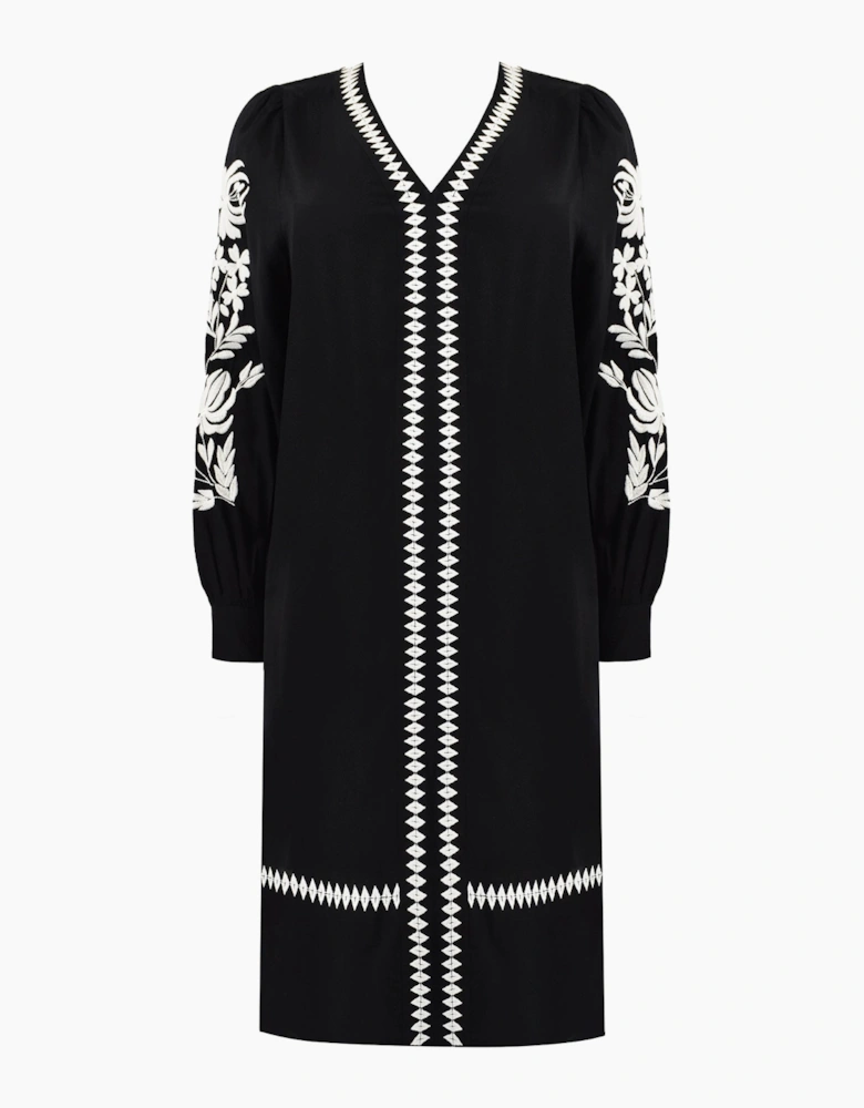 Black Embroidered Swing Dress