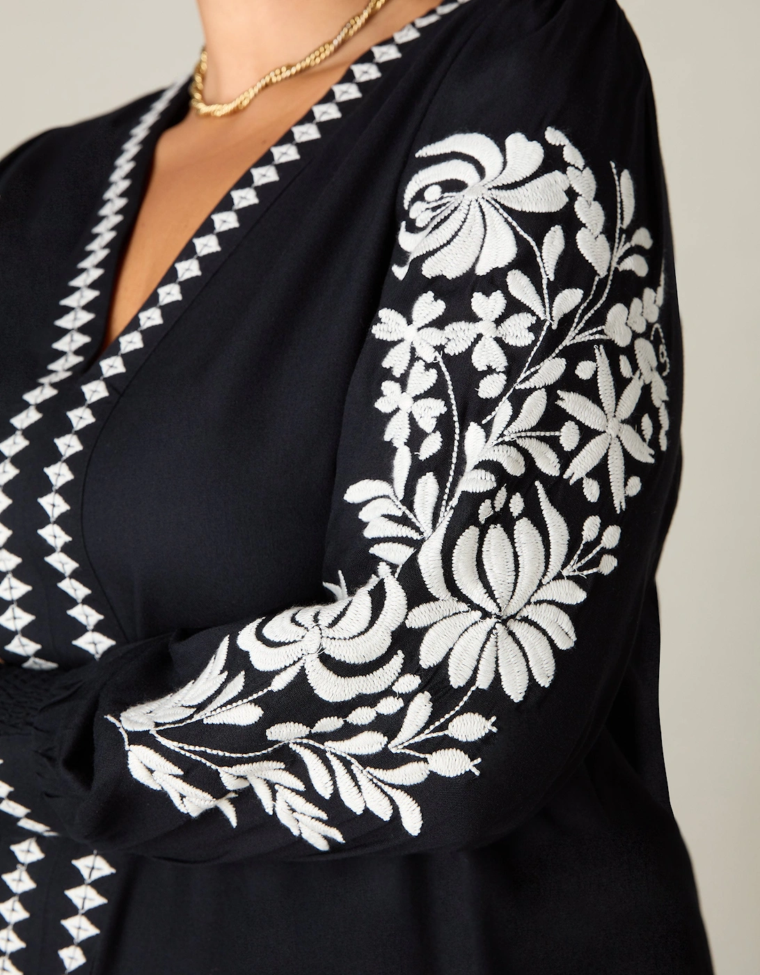 Black Embroidered Swing Dress