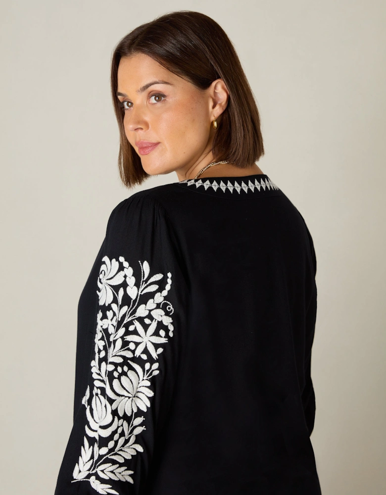 Black Embroidered Swing Dress