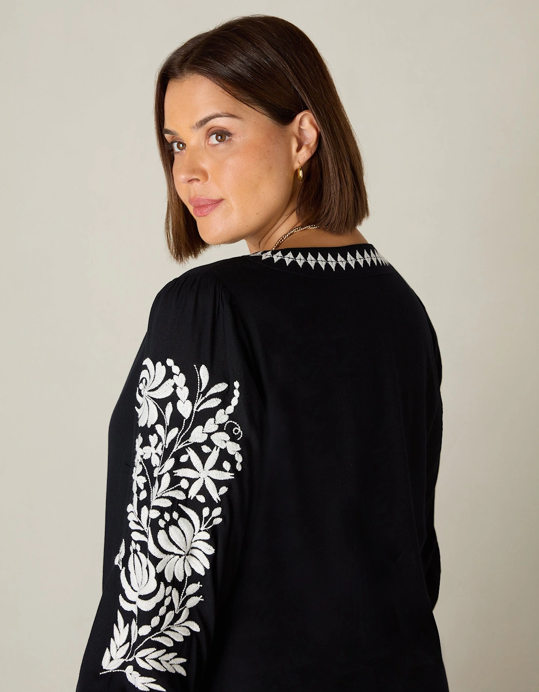 Black Embroidered Swing Dress
