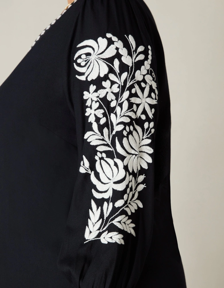 Black Embroidered Swing Dress