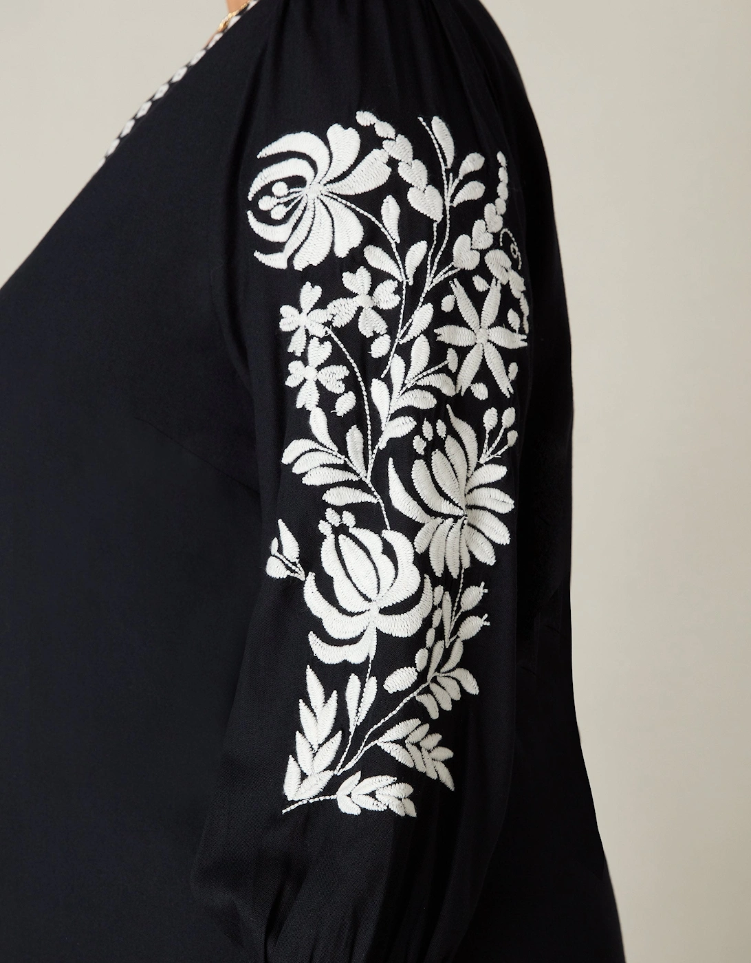Black Embroidered Swing Dress