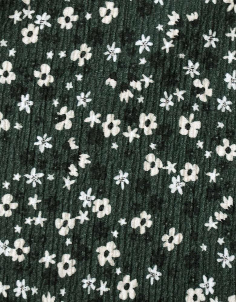 Green Ditsy Jersey Shirred Waist Dress