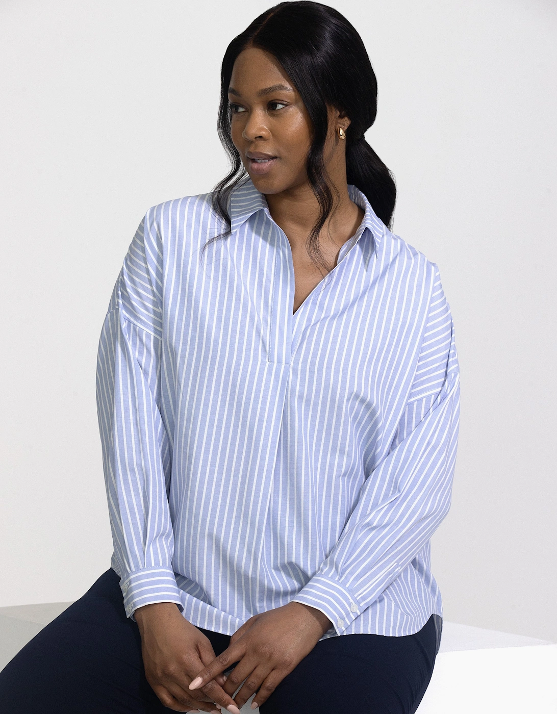 Blue Stripe Half Placket Shirt