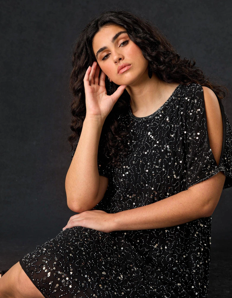 Black Embellished Cold Shoulder Dress