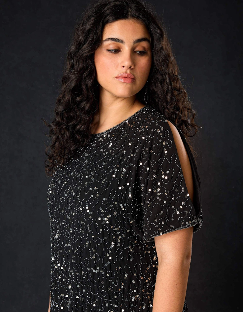 Black Embellished Cold Shoulder Dress