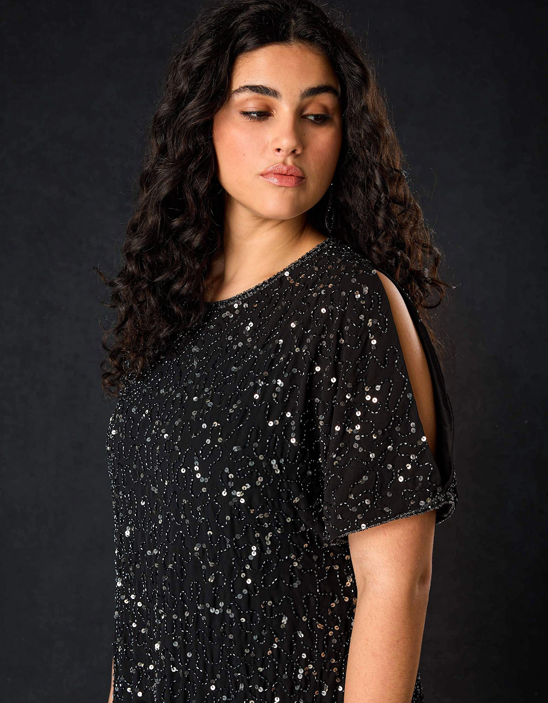 Black Embellished Cold Shoulder Dress