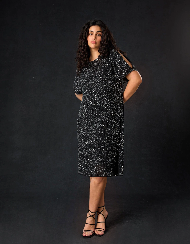 Black Embellished Cold Shoulder Dress