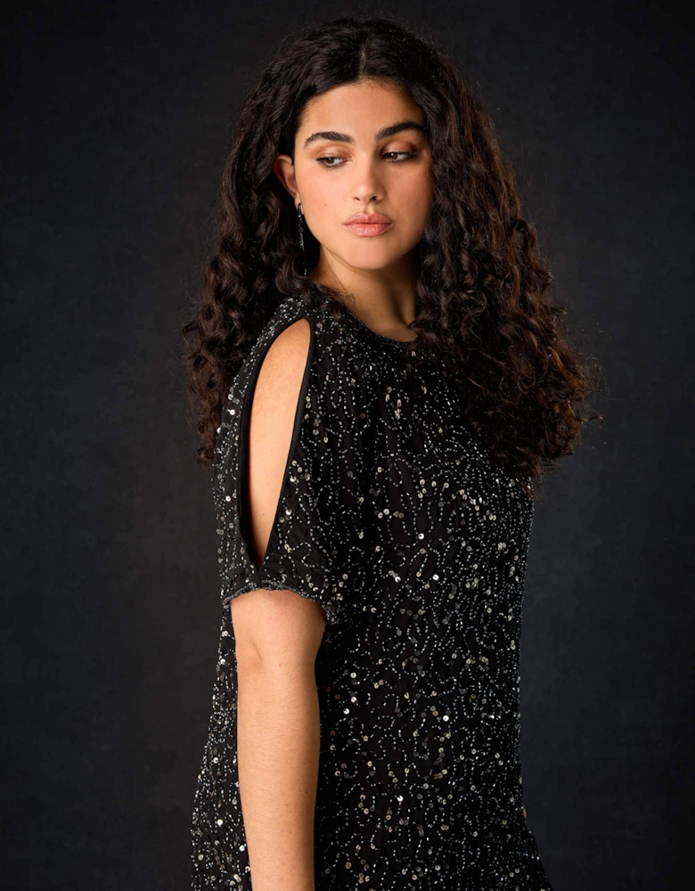 Black Embellished Cold Shoulder Dress