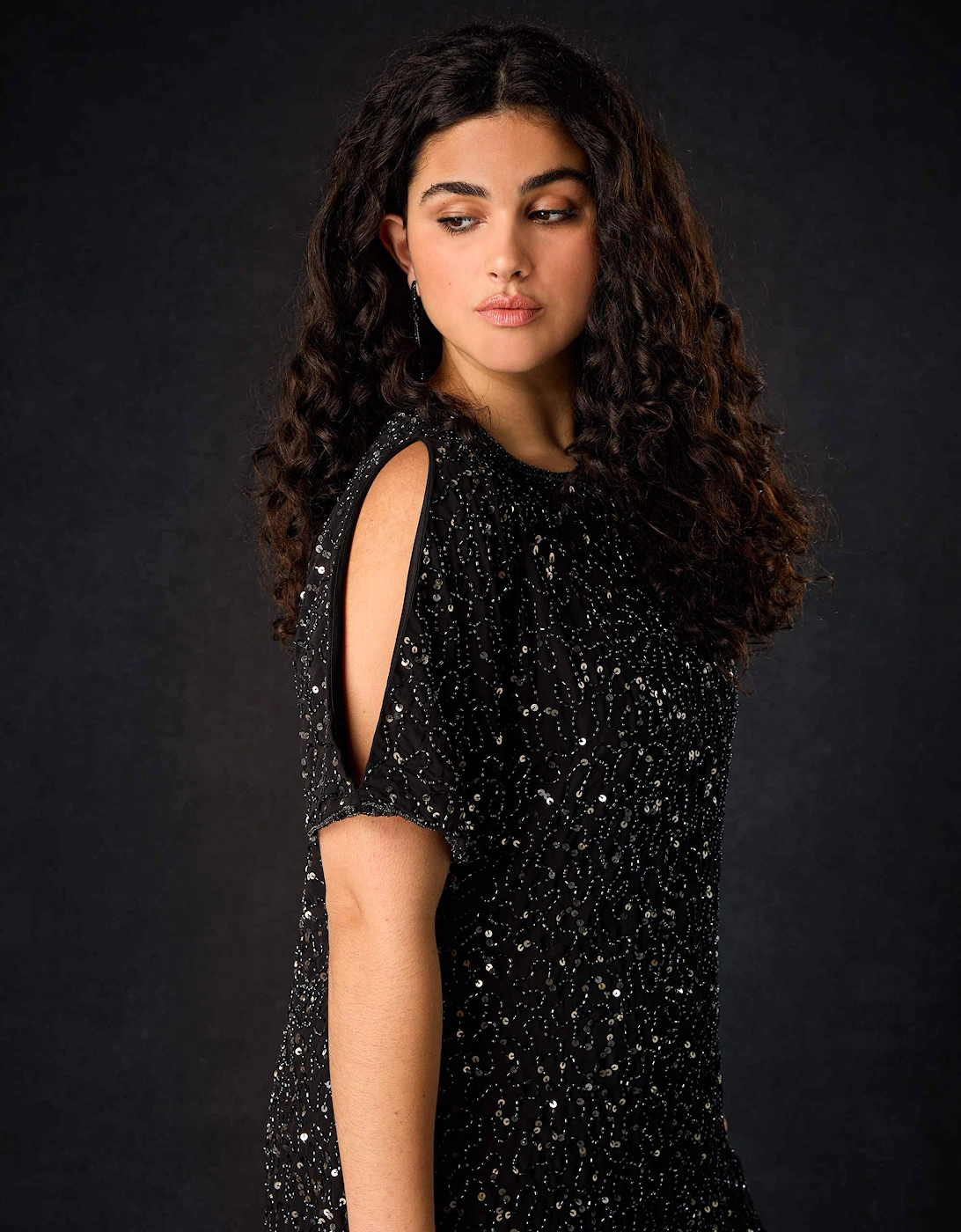 Black Embellished Cold Shoulder Dress