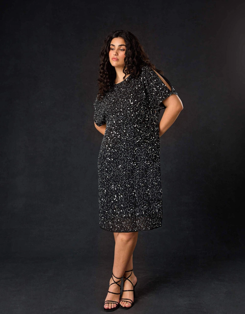 Black Embellished Cold Shoulder Dress