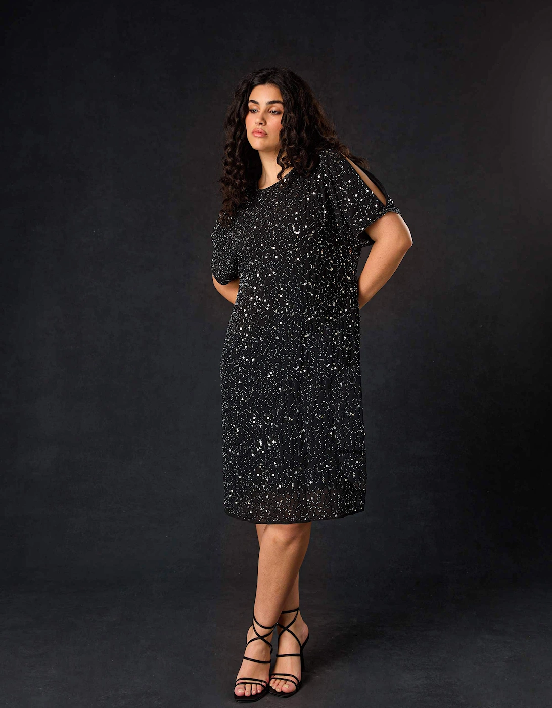 Black Embellished Cold Shoulder Dress