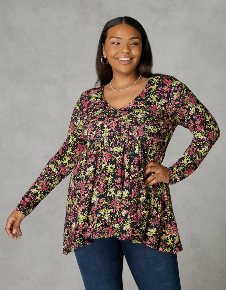Multi Ditsy Print Jersey Empire Seam Top