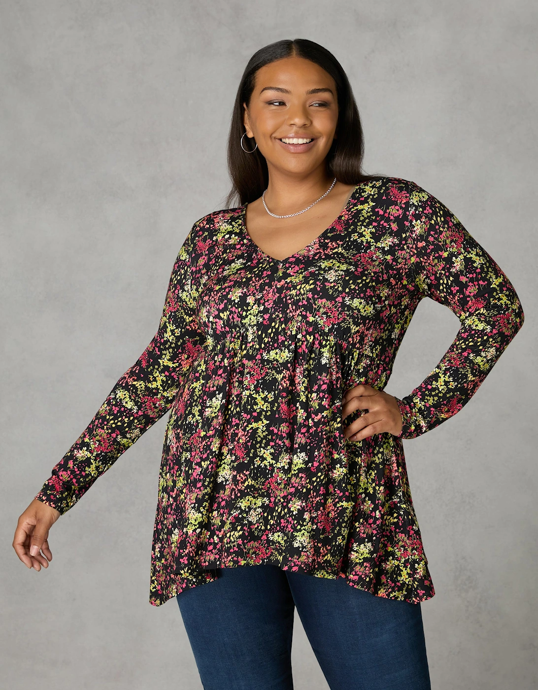 Multi Ditsy Print Jersey Empire Seam Top