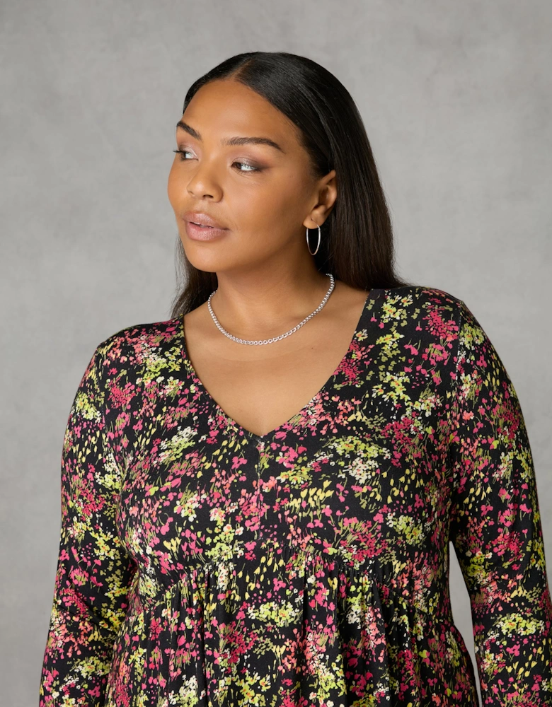Multi Ditsy Print Jersey Empire Seam Top