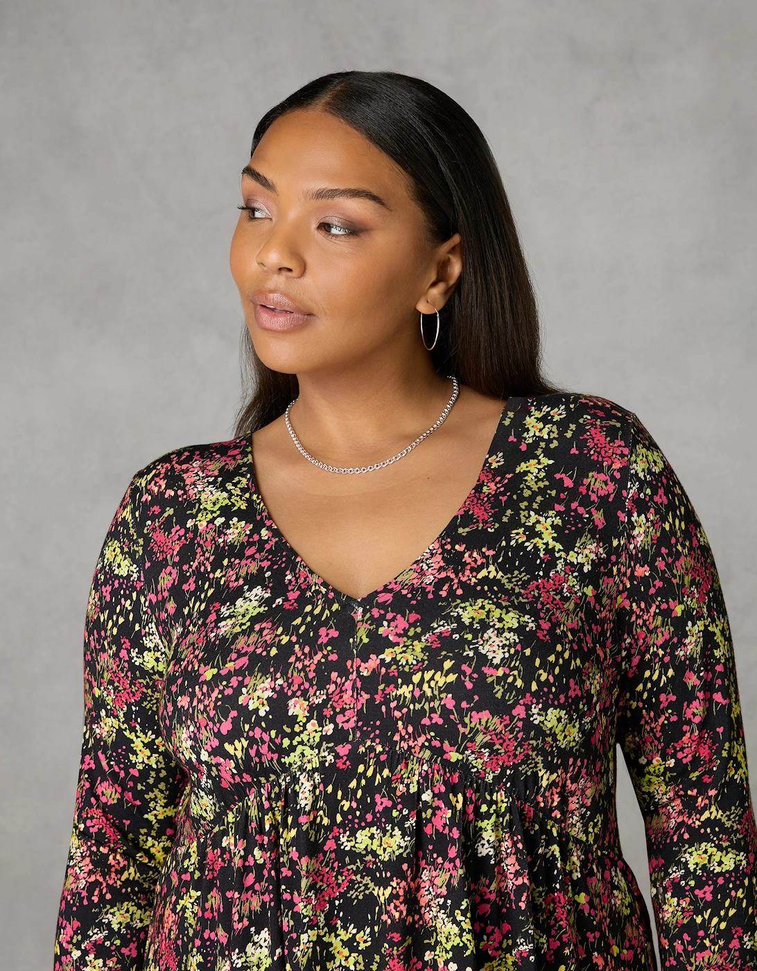 Multi Ditsy Print Jersey Empire Seam Top