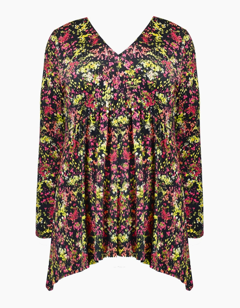 Multi Ditsy Print Jersey Empire Seam Top