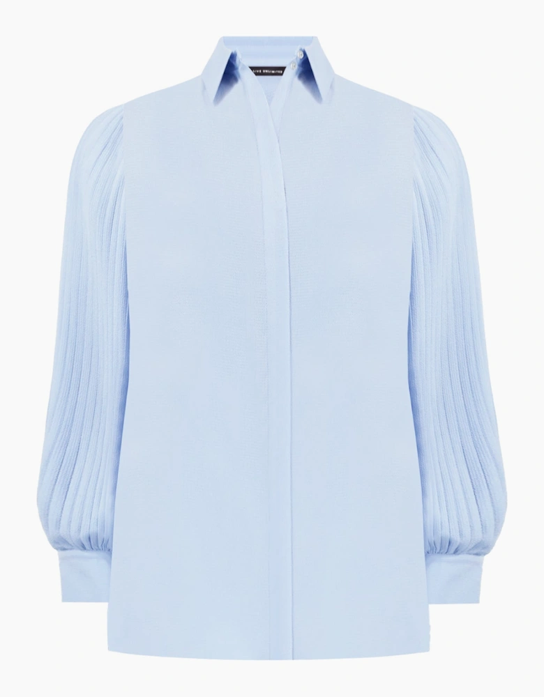 Blue Pleated Sleeve Shirt