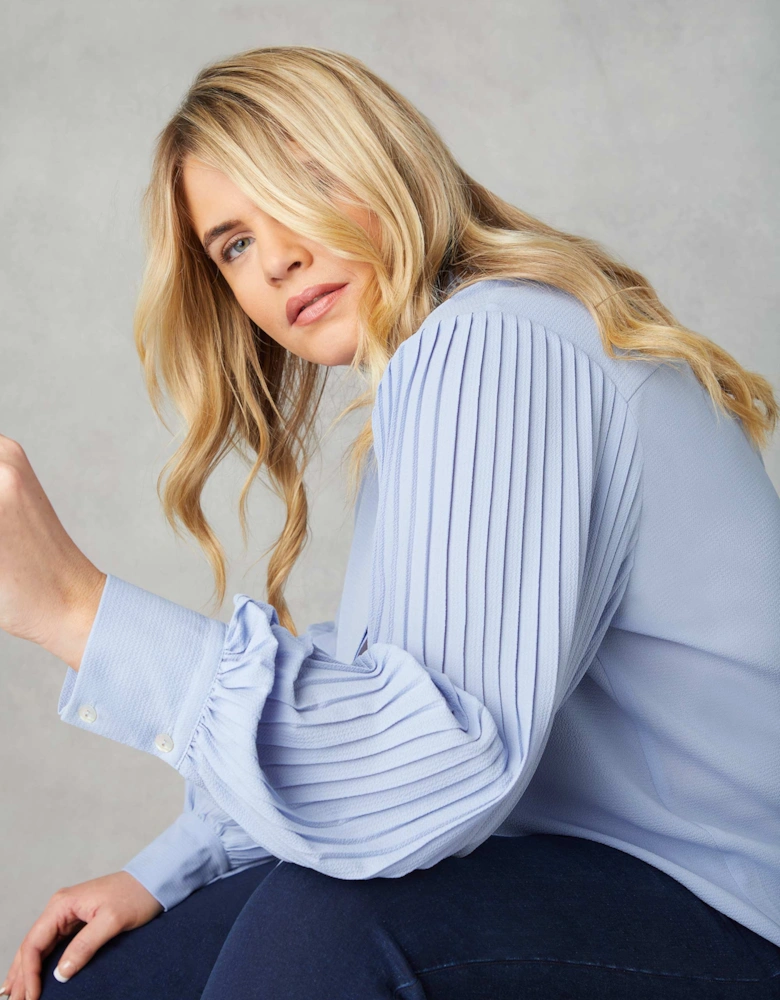 Blue Pleated Sleeve Shirt