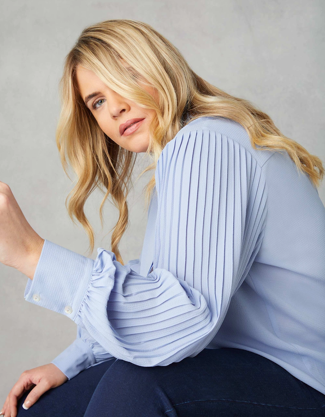 Blue Pleated Sleeve Shirt