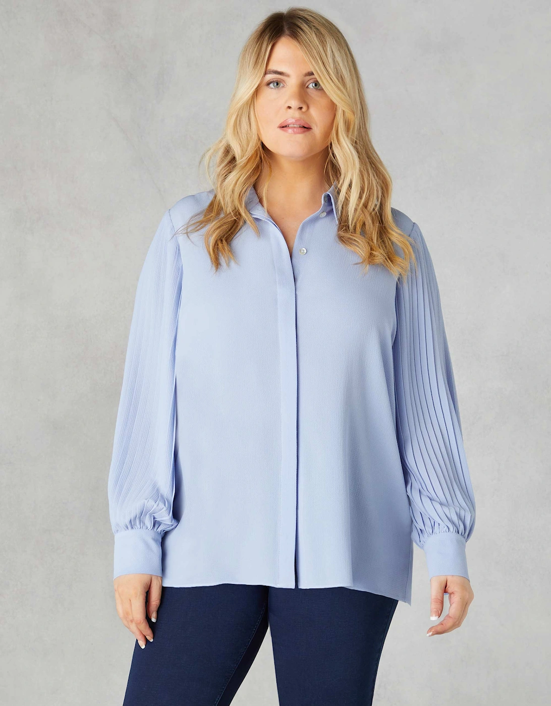 Blue Pleated Sleeve Shirt