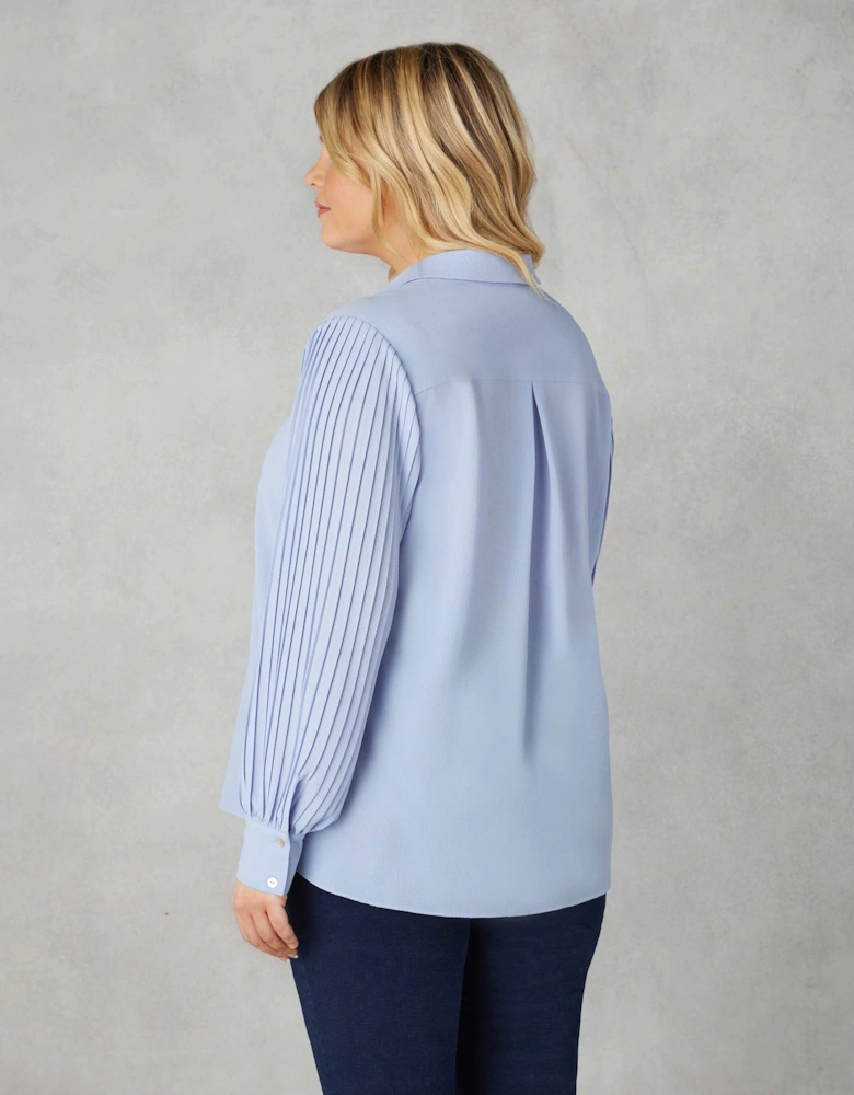 Blue Pleated Sleeve Shirt