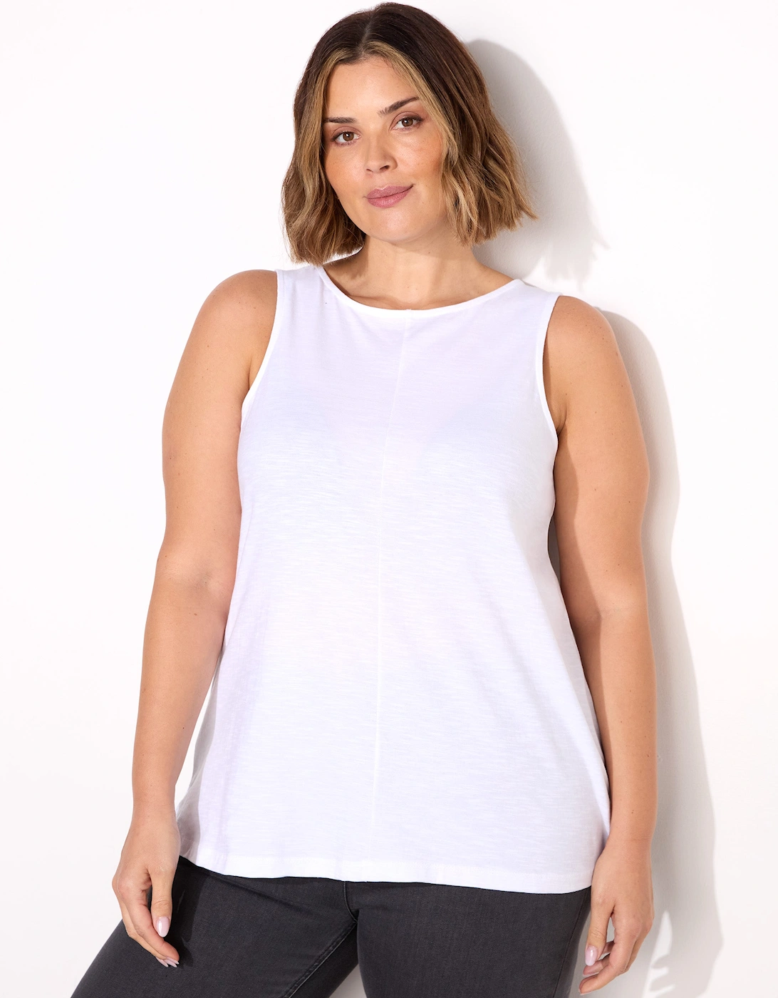 White Round Cotton Slub Neck Vest