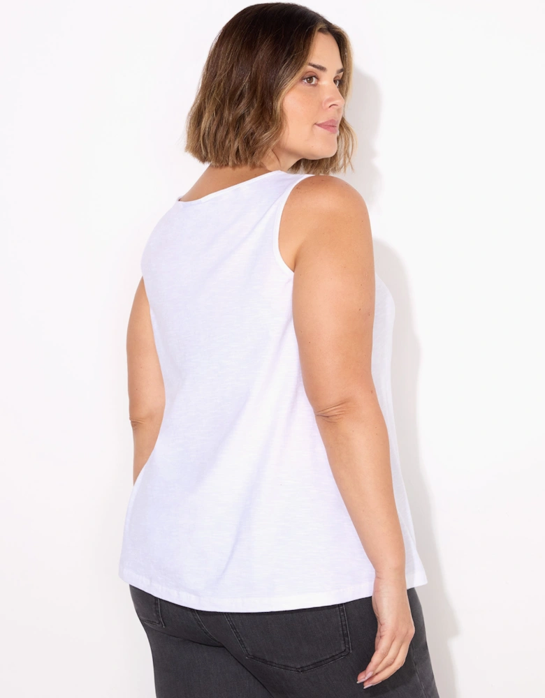 White Round Cotton Slub Neck Vest