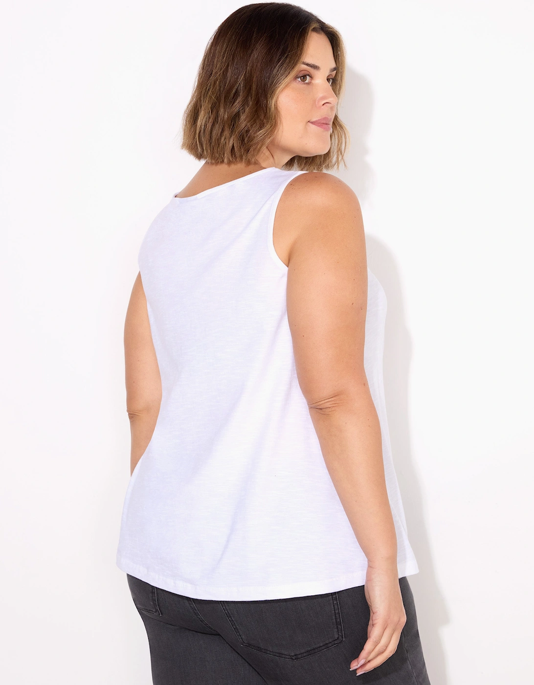 White Round Cotton Slub Neck Vest